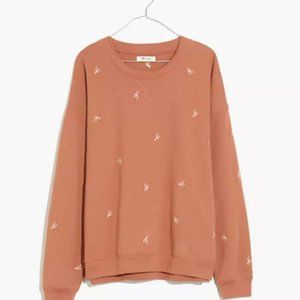 Madewell Bow Embroidered Double-Crewneck Sweatshirt